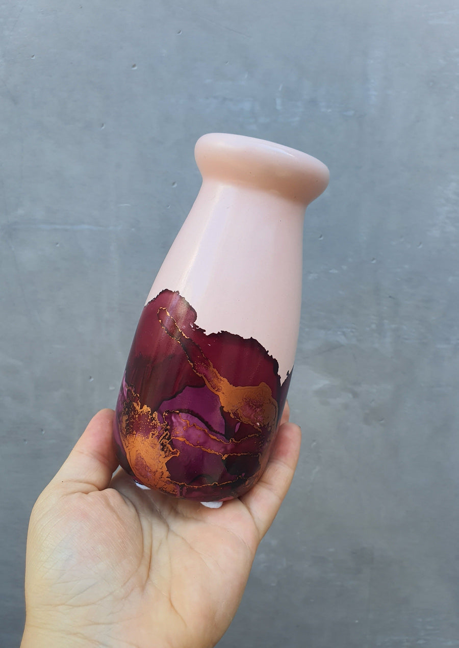 Milk bottle vase - Hand painted - Burgandy