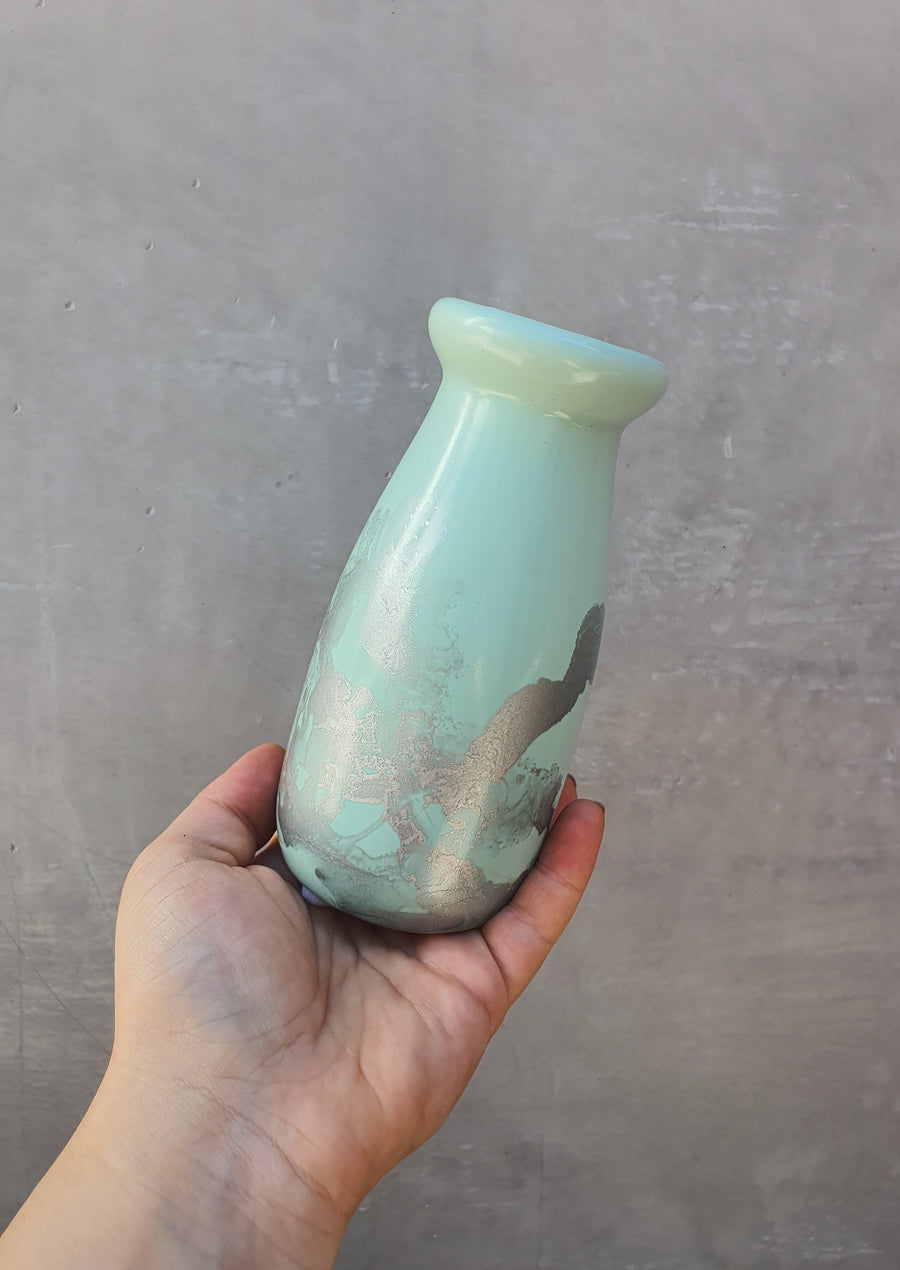 Milk bottle vase - Hand painted - Blue