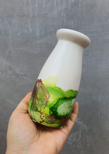 Milk bottle vase - Hand painted - Green