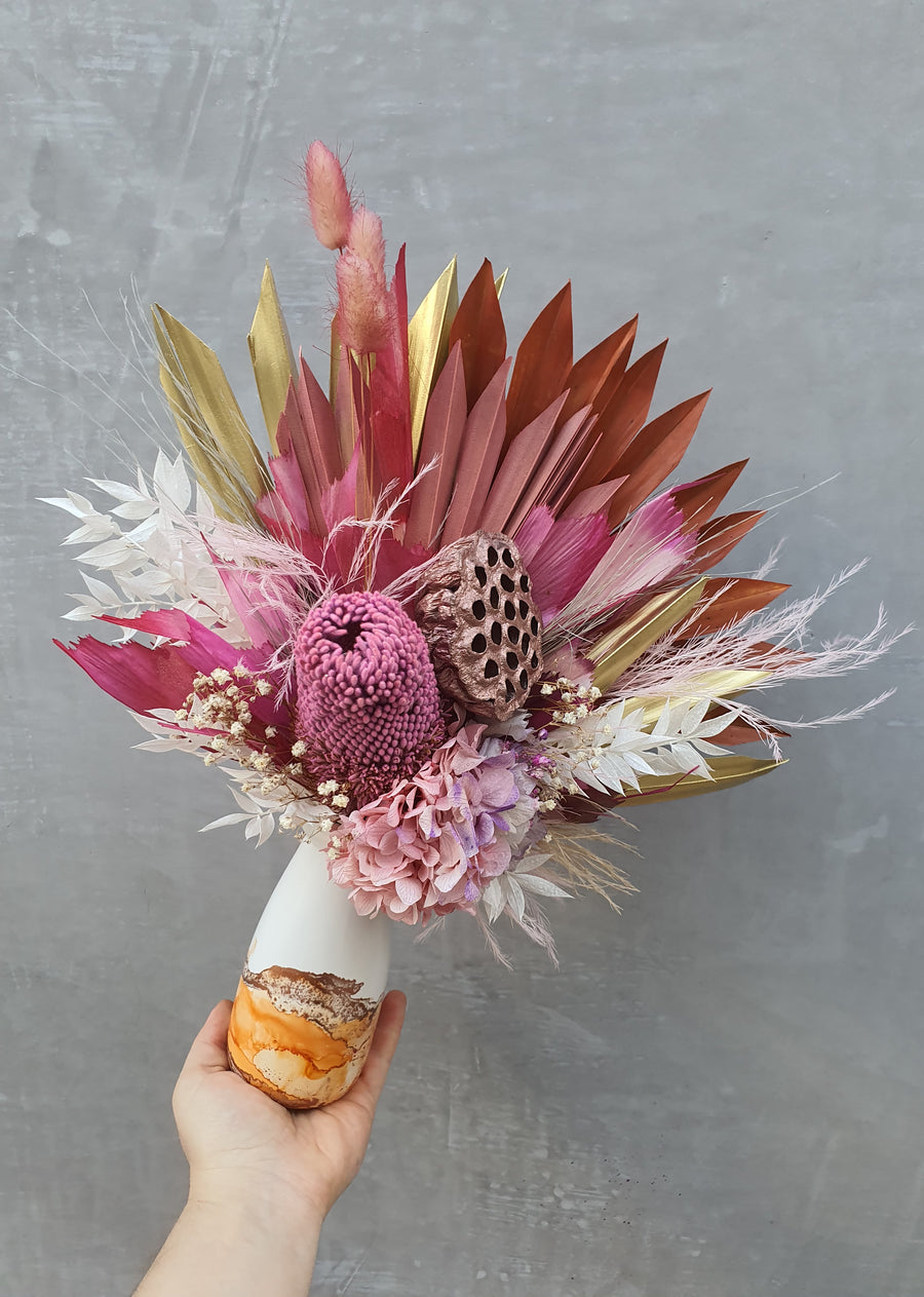 Dry Posy - Pink and Gold