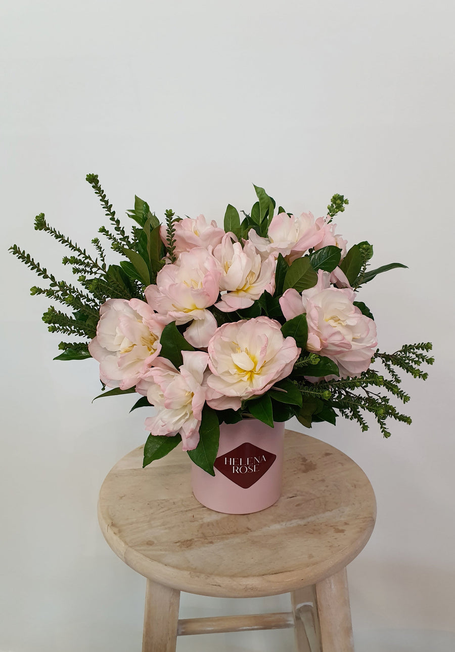 Double Tulips -  Vase Arrangement - Light Pink