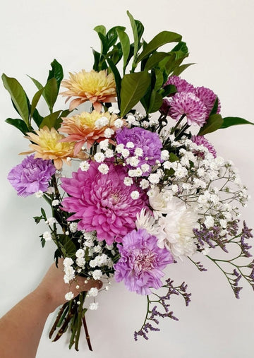 *Mothers Day* Seasonal Mixed Fresh Florals - Wrapped - Yellow and Purple