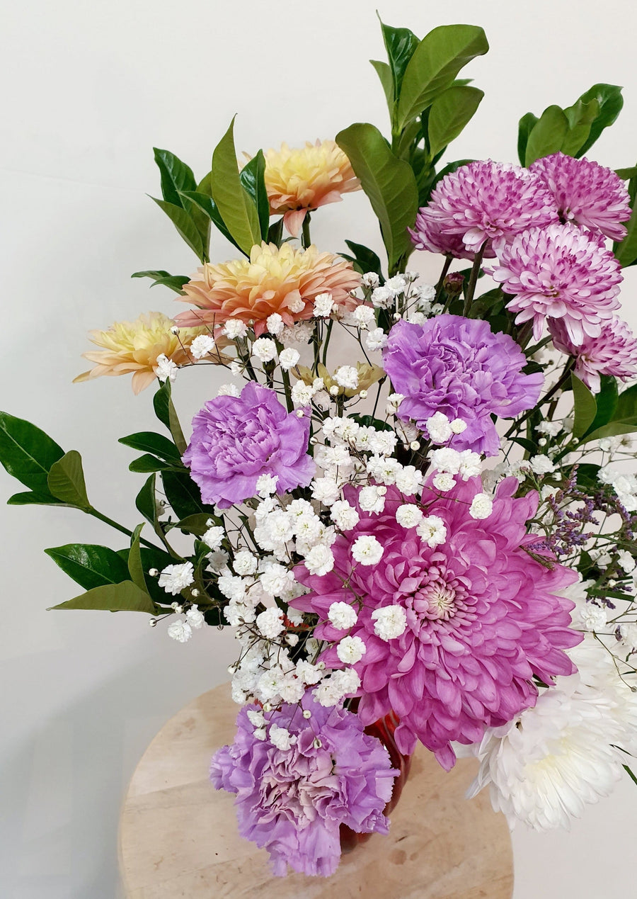 *Mothers Day* Seasonal Mixed Fresh Florals - Wrapped - Yellow and Purple