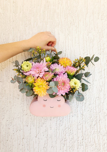 Hanging Cloud Planter - Pink - with Mixed Fresh Flowers