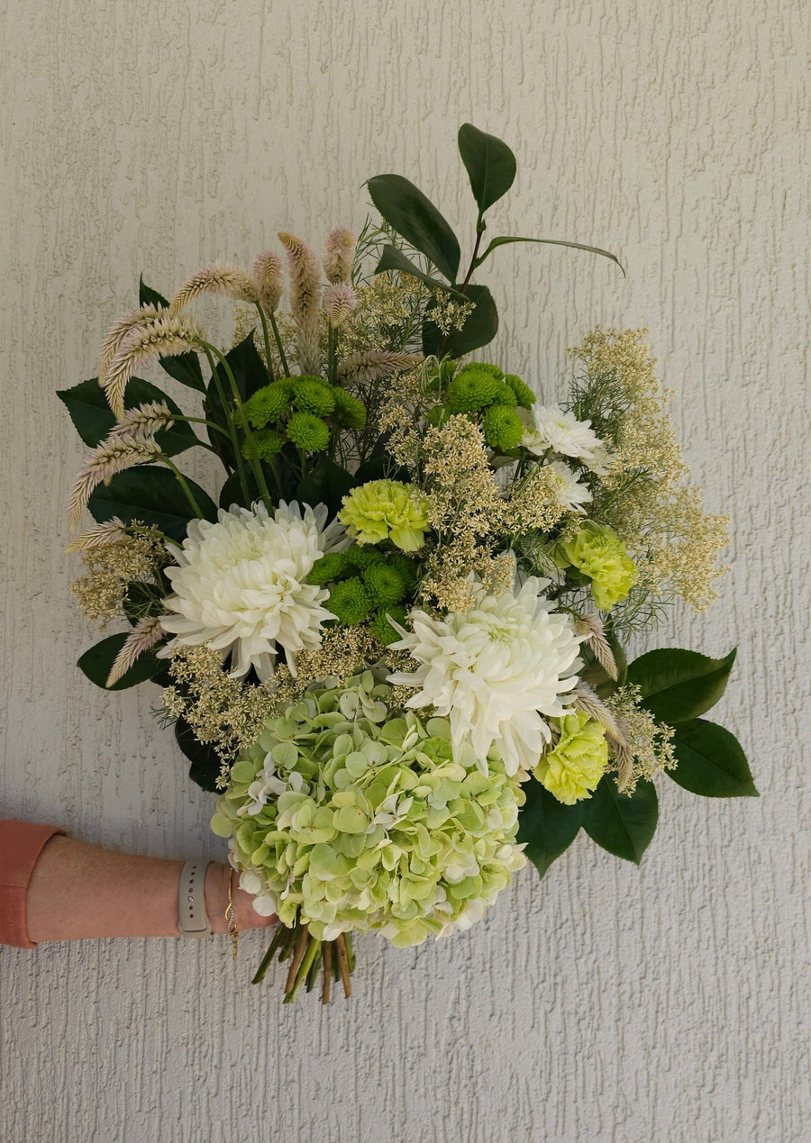 *Mothers Day* Seasonal Mixed Fresh Florals - Wrapped - White & Green
