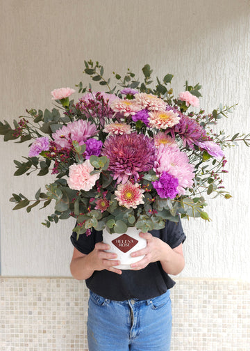 *Mother's Day* Seasonal Mixed Fresh Florals - set in Vase - Purple Tones