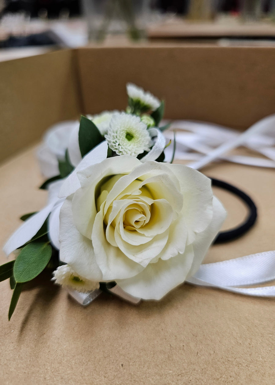 Handcrafted Fresh Floral Corsages - White & Green
