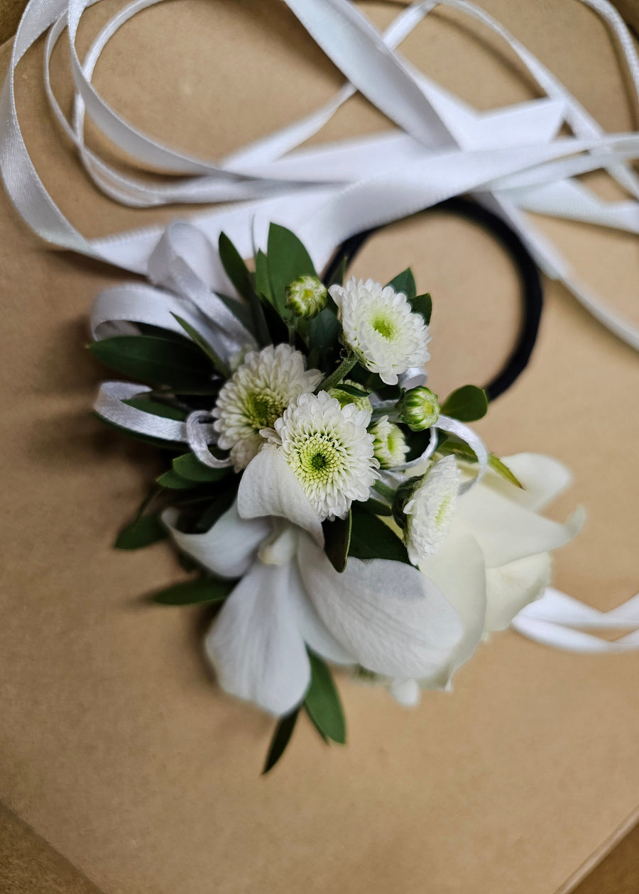 Handcrafted Fresh Floral Corsages - White & Green