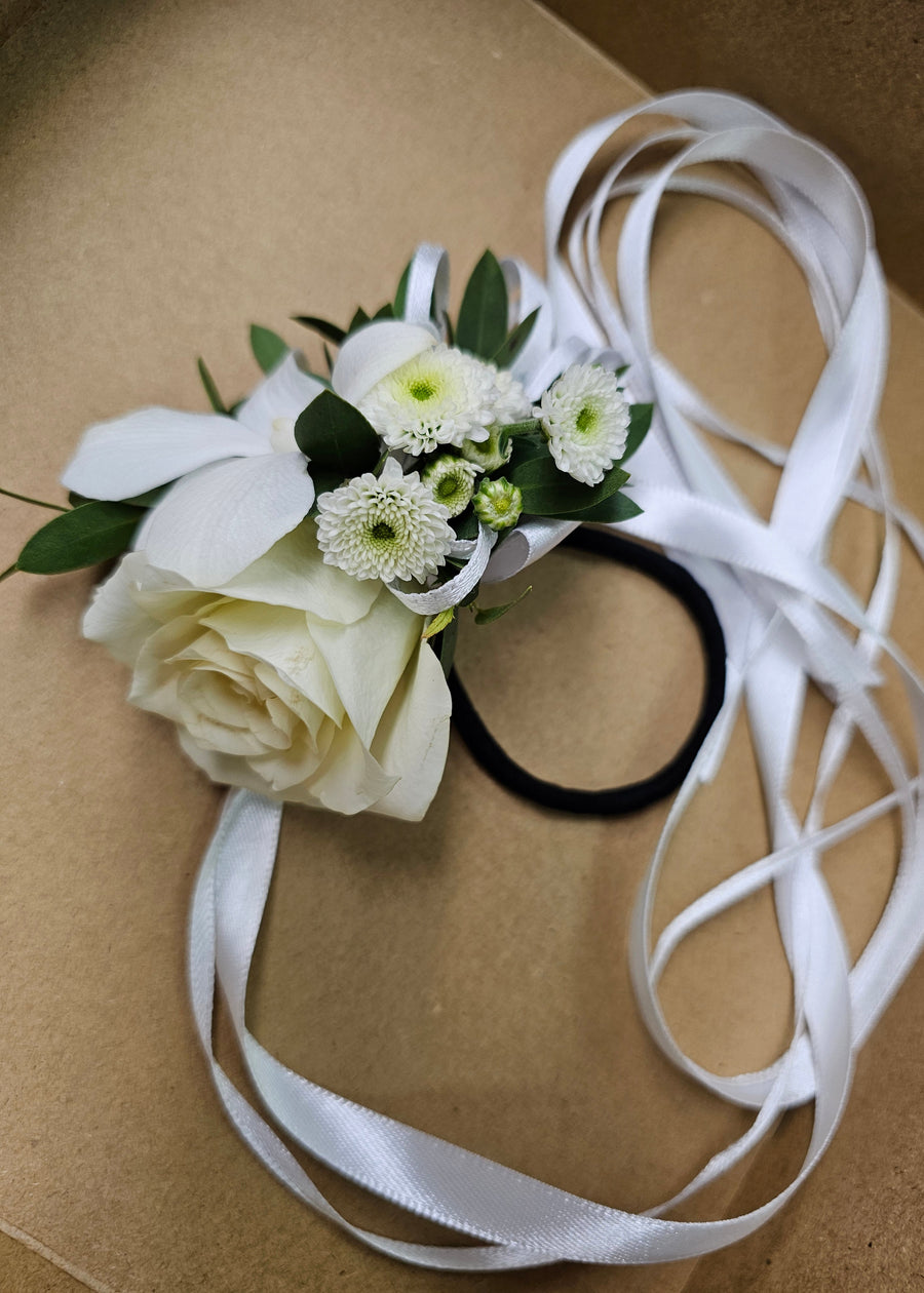 Handcrafted Fresh Floral Corsages - White & Green