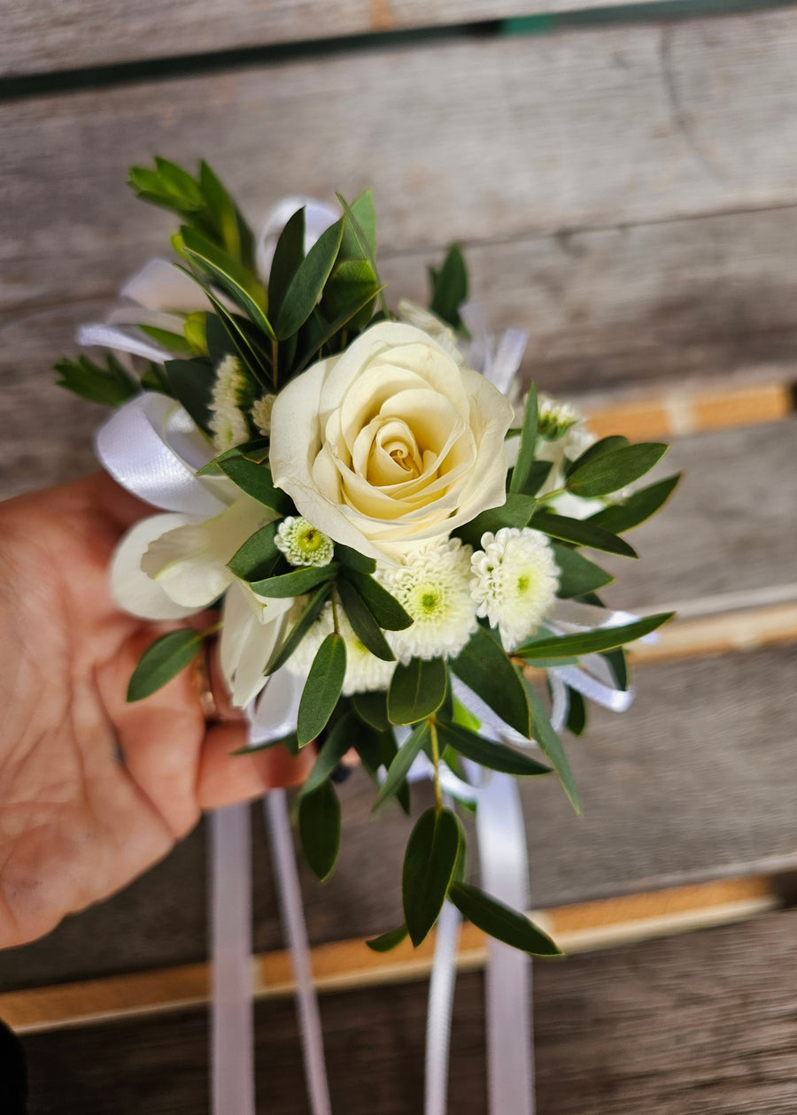 Handcrafted Fresh Floral Corsages - White & Green