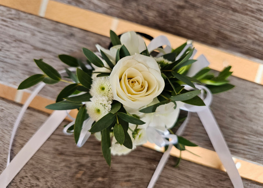 Handcrafted Fresh Floral Corsages - White & Green