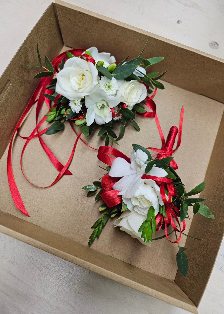 Handcrafted Fresh Floral Corsages - White & Green