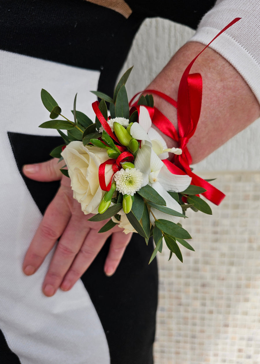 Handcrafted Fresh Floral Corsages - White & Green