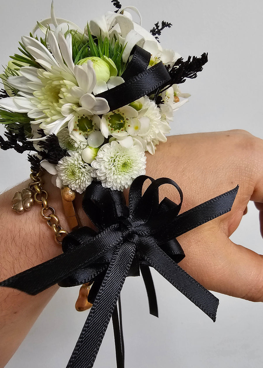 Handcrafted Fresh Floral Corsages - White & Green