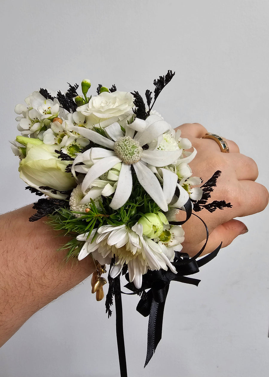 Handcrafted Fresh Floral Corsages - White & Green