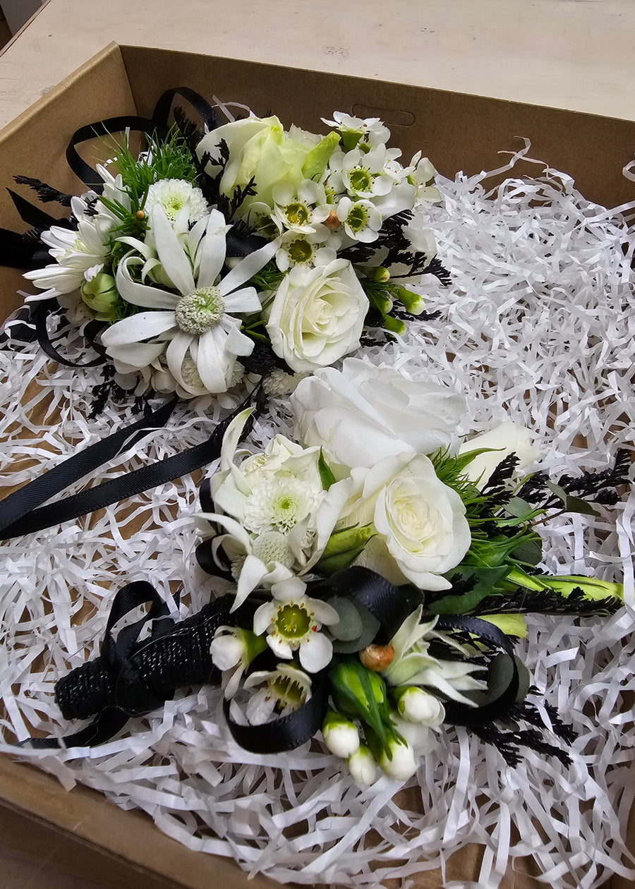 Handcrafted Fresh Floral Corsages - White & Green