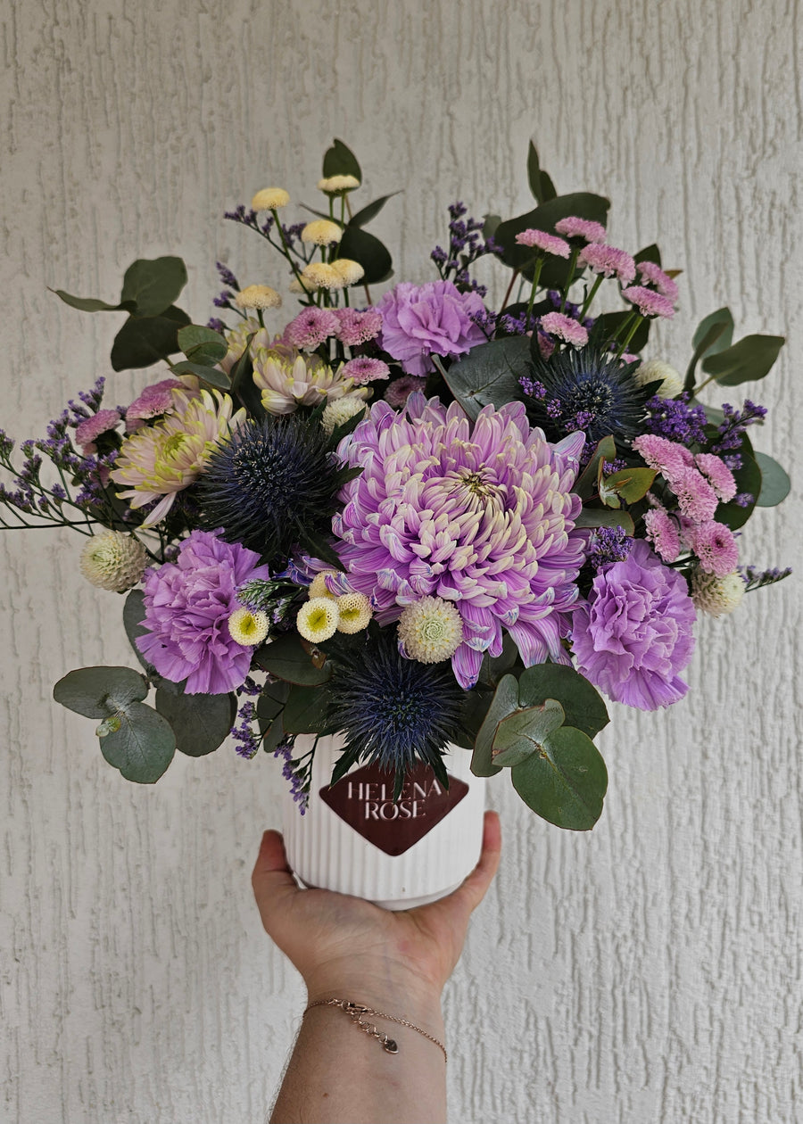 *Mothers Day* Seasonal Mixed Fresh Florals - set in vase - PURPLE TONES