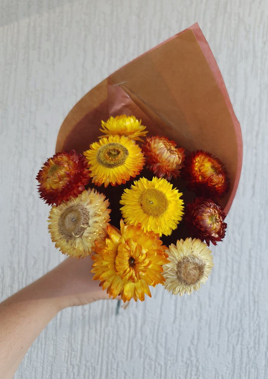 Straw Flower Bouquets - Dried - Everlasting - Yellow and Orange Mix