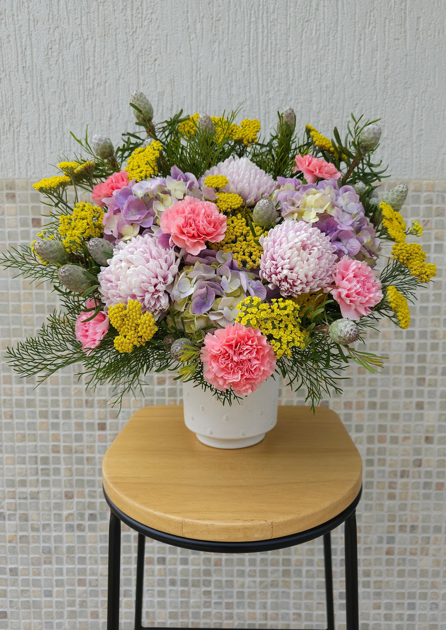 *Mother's Day* Seasonal Mixed Fresh Florals - set in Vase - Pastel Tones
