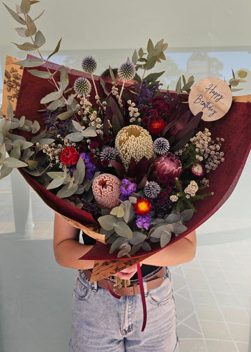 Seasonal Mixed Fresh Natives – Deep Purple Tones - Florist Choice (Wrapped)