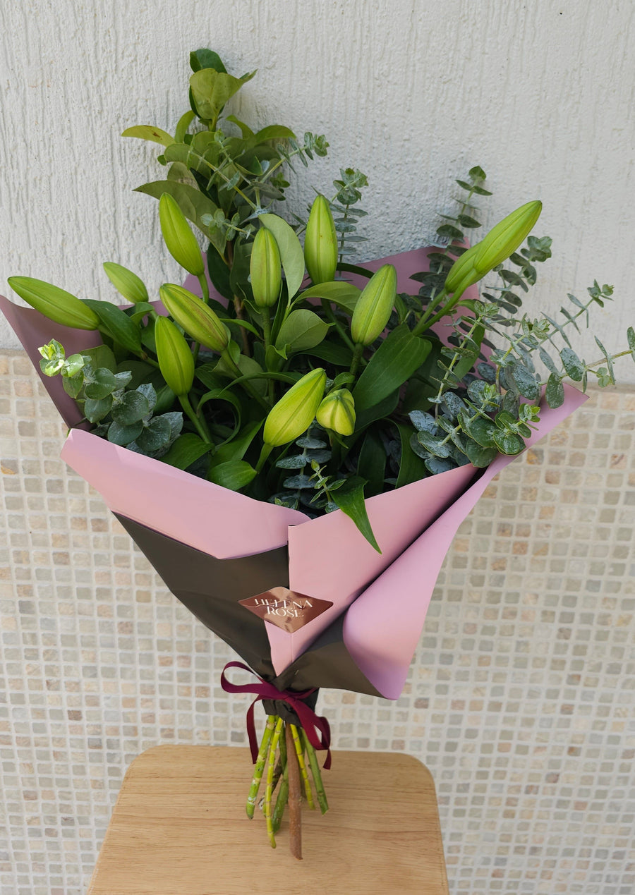 *Mothers Day* Fresh Oriental Lily Bouquet - 5 stems with seasonal foliage - Wrapped