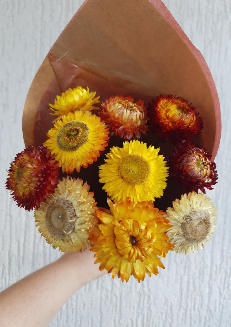 Straw Flower Bouquets - Dried - Everlasting - Yellow and Orange Mix