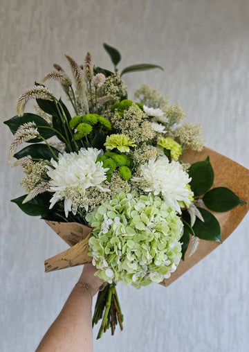 *Mothers Day* Seasonal Mixed Fresh Florals - Wrapped - White & Green
