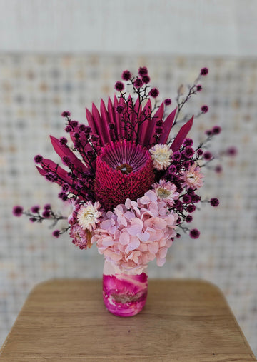 *International Womens Day* Dry Flower Posy set in Painted Vase - Pink Tones