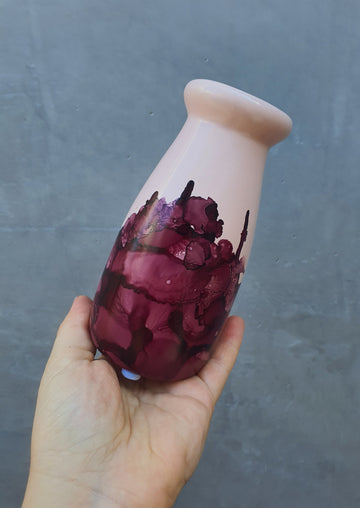 Milk bottle vase - Hand painted - Burgandy