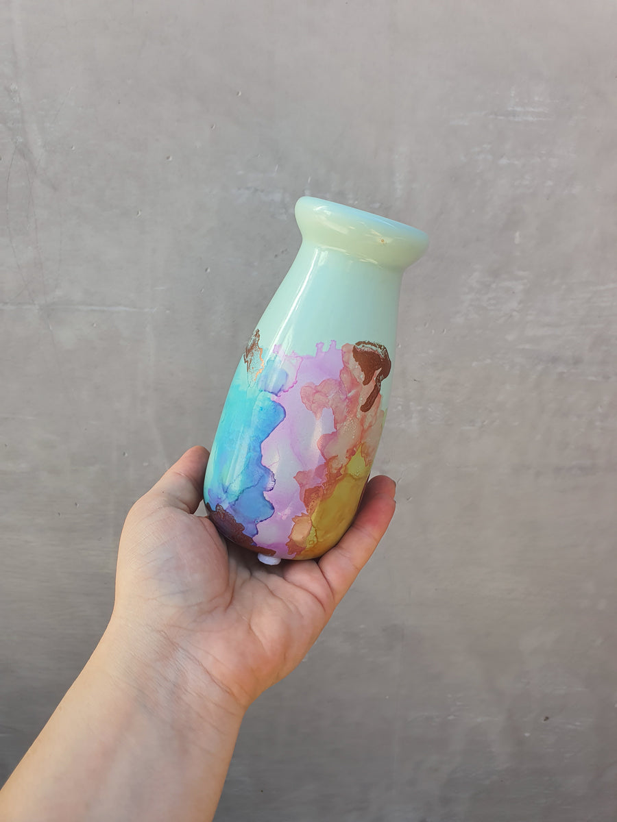 Milk bottle vase - Hand painted - Rainbow