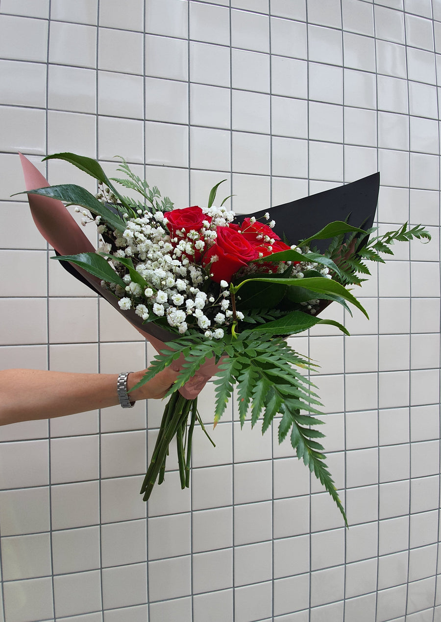 Half Dozen Roses - Wrapped with Foliage