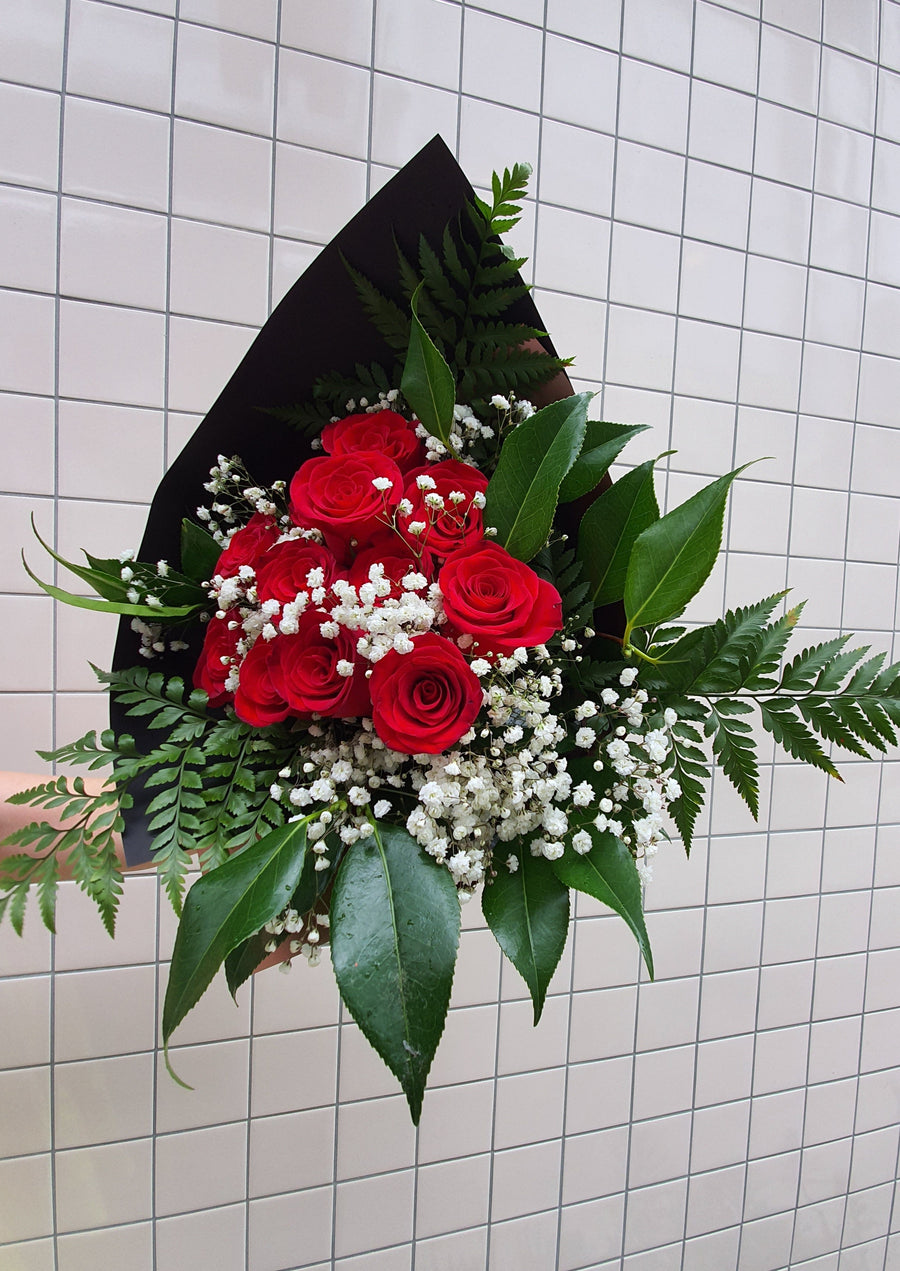 Half Dozen Roses - Wrapped with Foliage