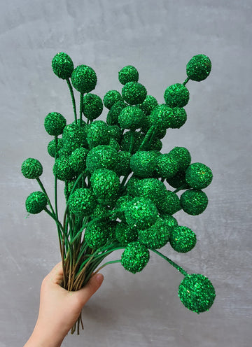 Preserved Billy Buttons - Green Glitter